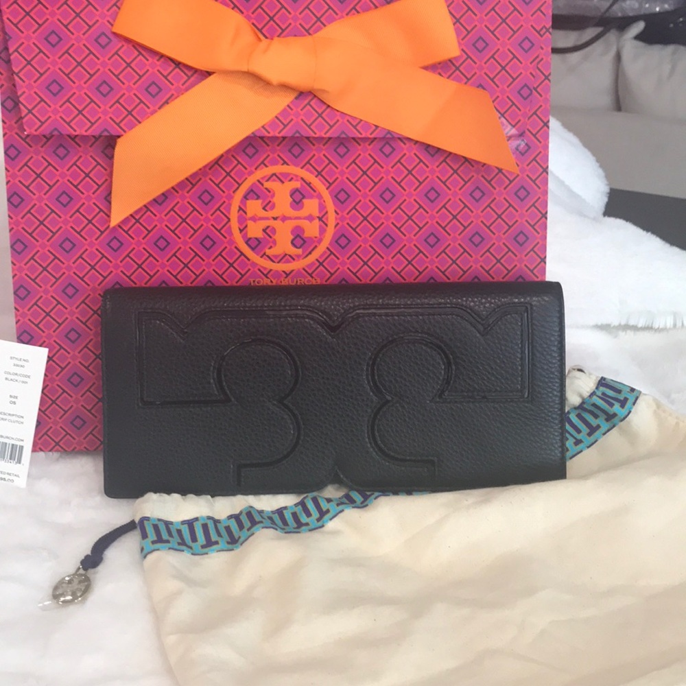 Tory Burch Purse Black Serif Clutch